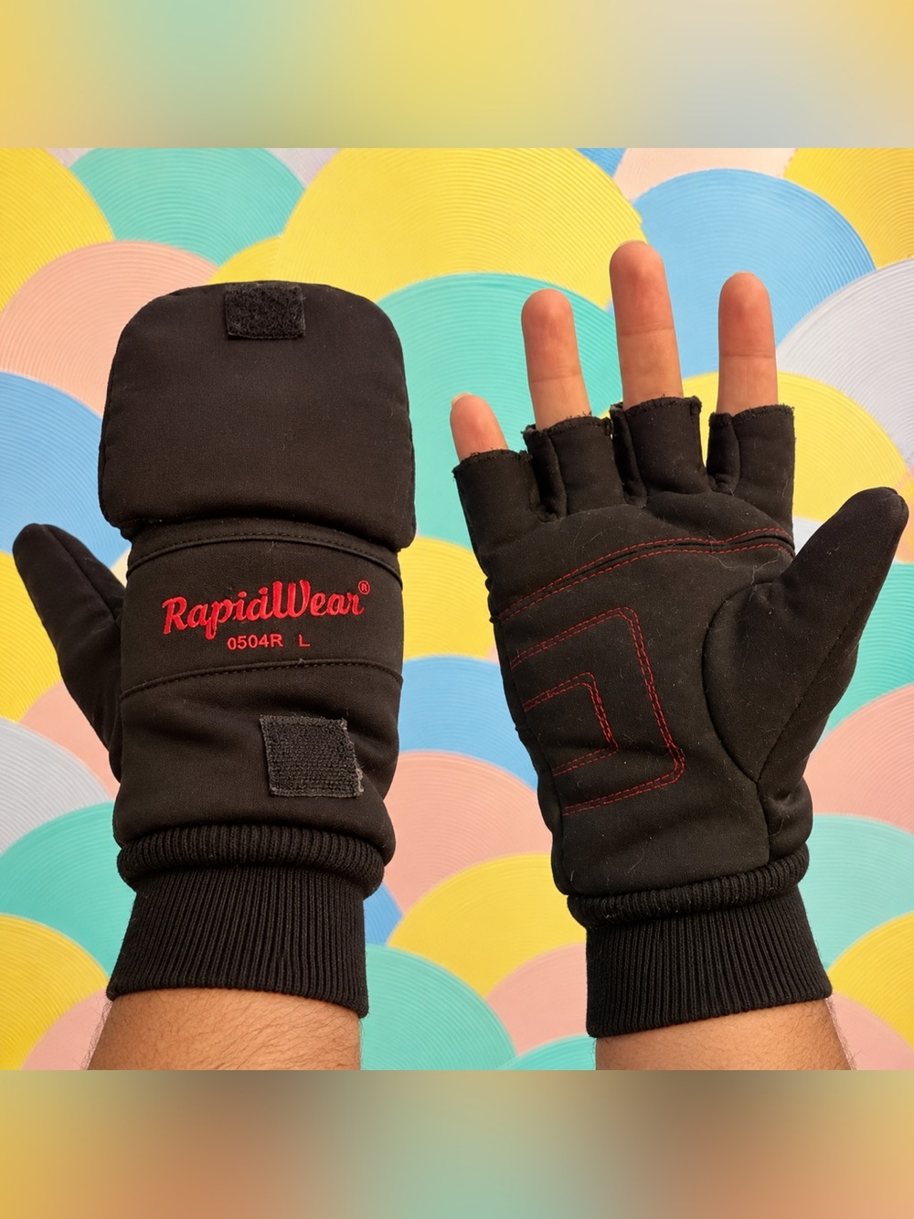 RapidWear Fingerless Weightlifting Workout Gloves Black Red Size L